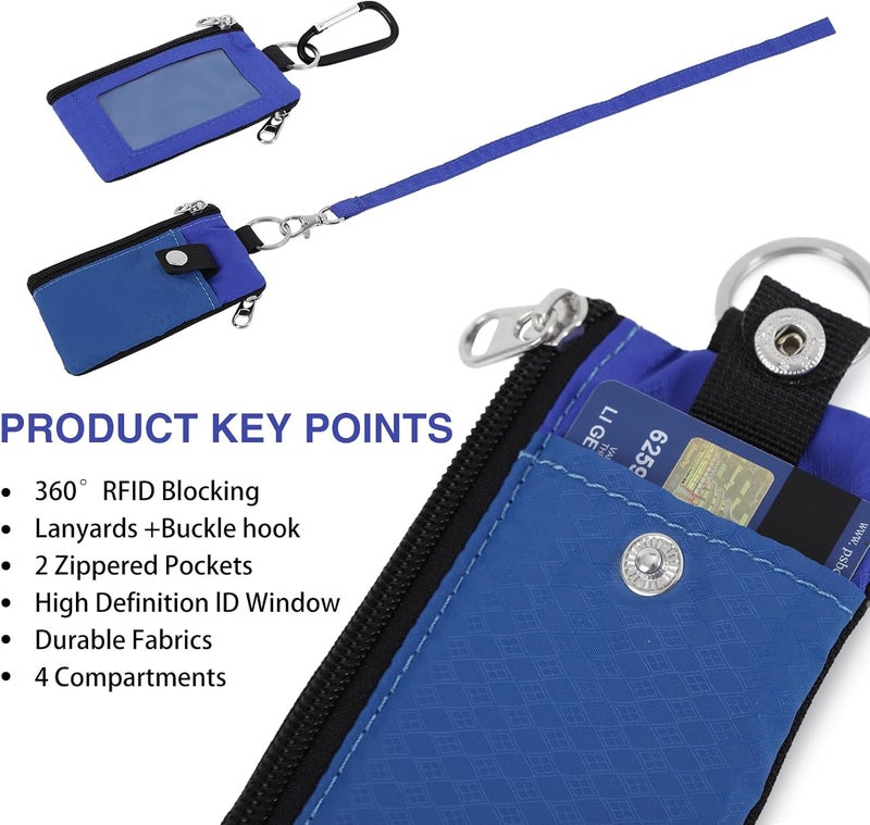 MASAPHIL MASAPHlL Small Lanyard Wallet for Women/Men with RFID Blocking ID Card Wallet, Minimalist Nylon Zipper Pouch, Travel Neck Wallet with Keychain, ID Window for Card,Coin,Cash (Blue+Treasure Blue) - Image 3